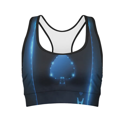 Blue Ace Card Print Women's Sports Bra