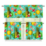 Blue Aloha Pineapple Pattern Print 3 Piece Kitchen Curtains