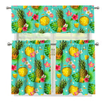 Blue Aloha Pineapple Pattern Print 3 Piece Kitchen Curtains