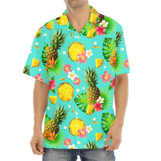 Blue Aloha Pineapple Pattern Print Aloha Shirt