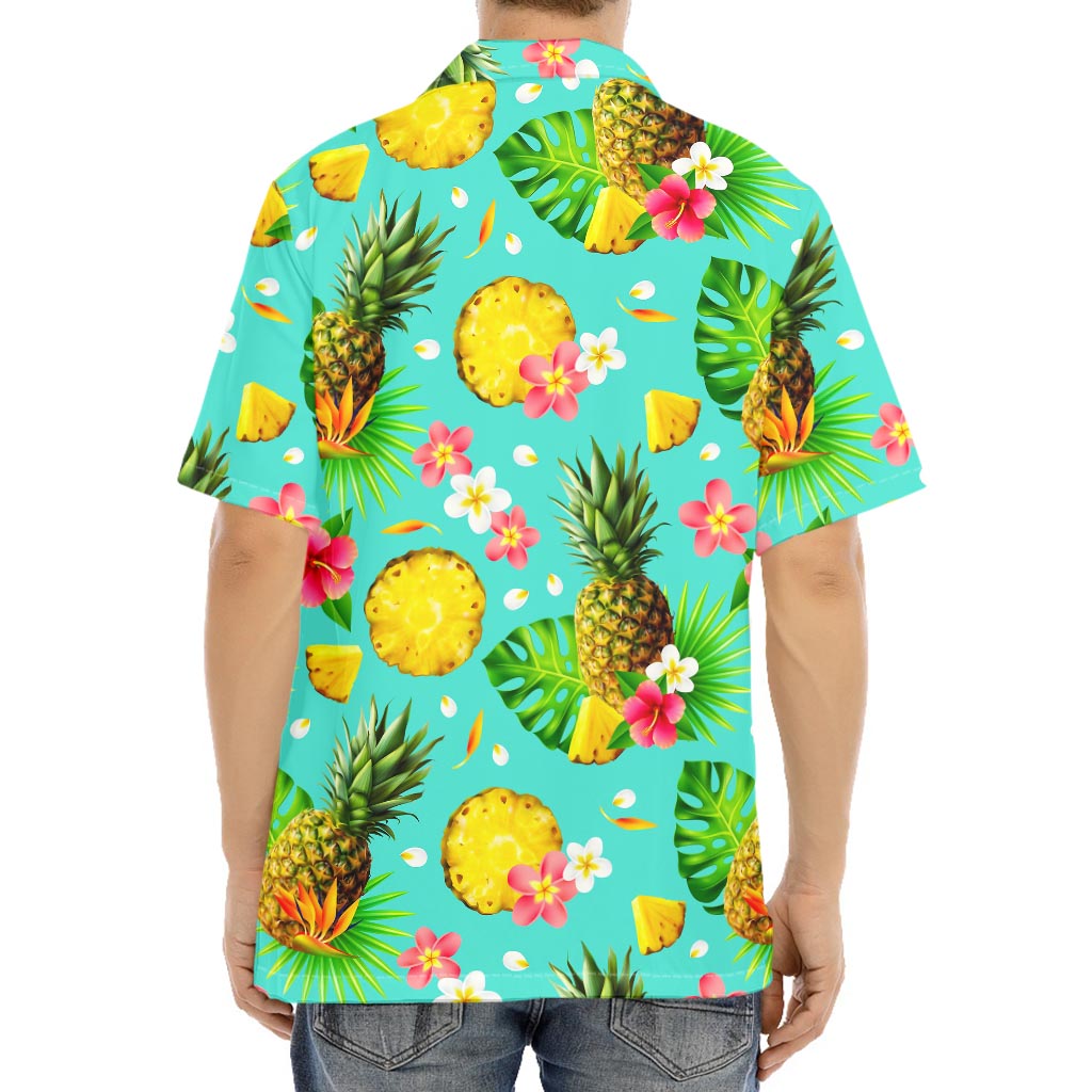 Blue Aloha Pineapple Pattern Print Aloha Shirt