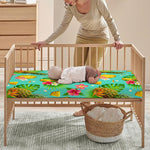 Blue Aloha Pineapple Pattern Print Baby Crib Sheet