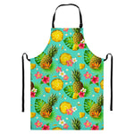 Blue Aloha Pineapple Pattern Print Bib Apron With Pocket