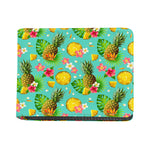 Blue Aloha Pineapple Pattern Print Bifold Wallet