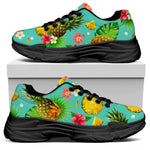 Blue Aloha Pineapple Pattern Print Black Chunky Shoes