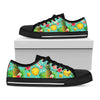 Blue Aloha Pineapple Pattern Print Black Low Top Sneakers