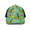 Blue Aloha Pineapple Pattern Print Black Mesh Trucker Hat
