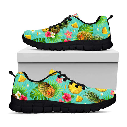 Blue Aloha Pineapple Pattern Print Black Running Shoes