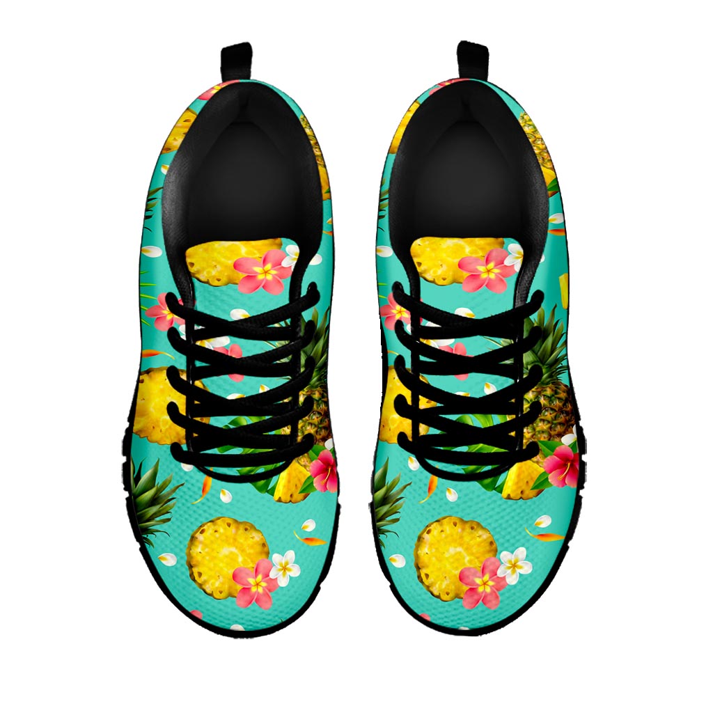 Blue Aloha Pineapple Pattern Print Black Running Shoes
