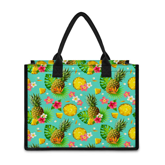 Blue Aloha Pineapple Pattern Print Canvas Tote Bag
