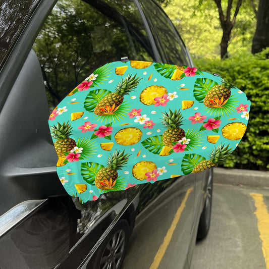 Blue Aloha Pineapple Pattern Print Car Side Mirror Covers