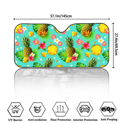 Blue Aloha Pineapple Pattern Print Car Windshield Sun Shade