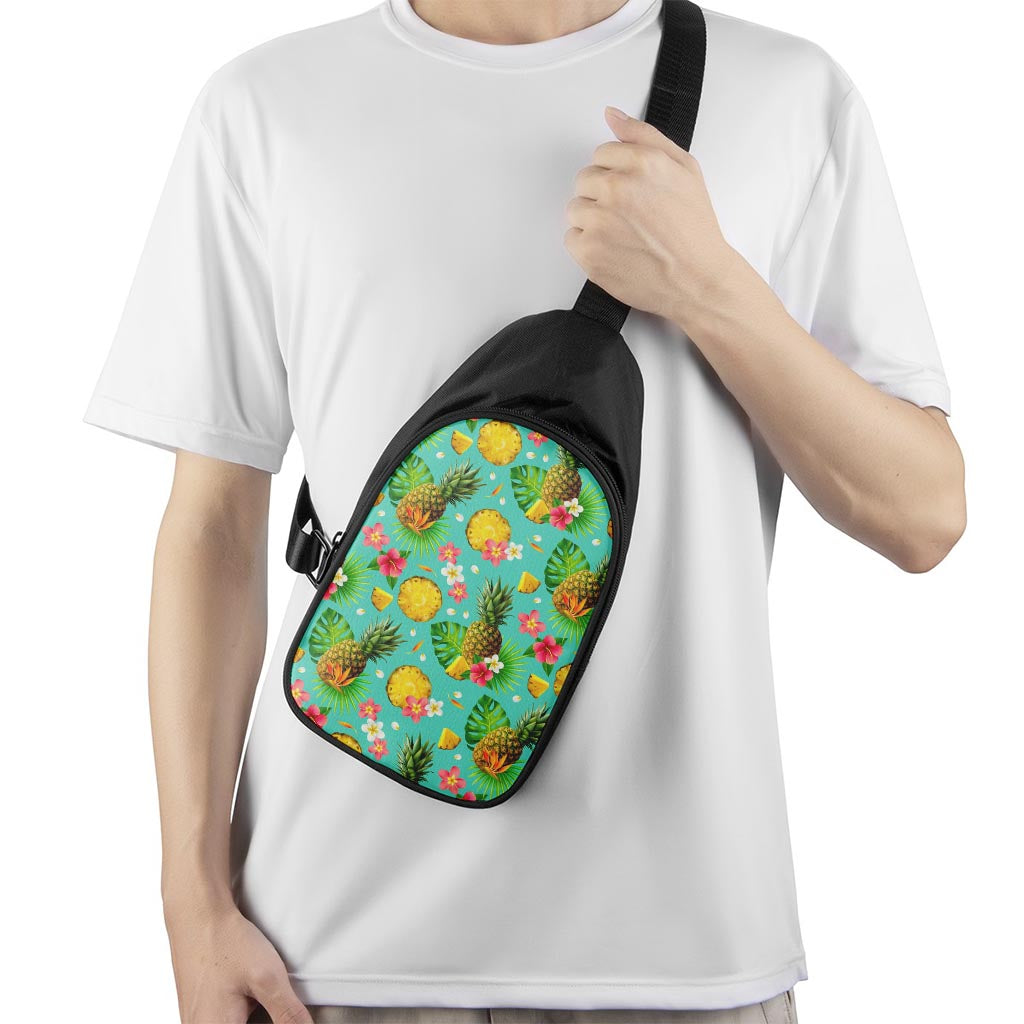 Blue Aloha Pineapple Pattern Print Chest Bag