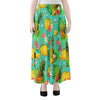 Blue Aloha Pineapple Pattern Print Chiffon Maxi Skirt