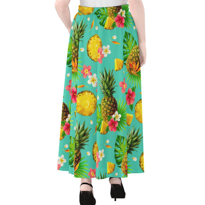 Blue Aloha Pineapple Pattern Print Chiffon Maxi Skirt