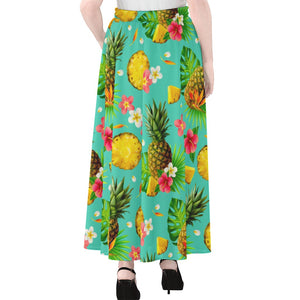 Blue Aloha Pineapple Pattern Print Chiffon Maxi Skirt