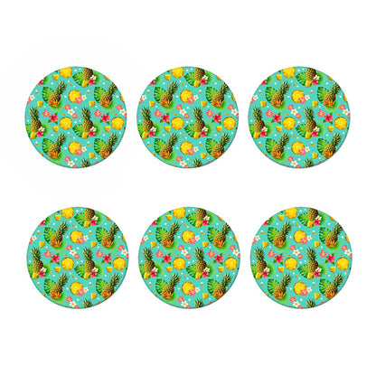 Blue Aloha Pineapple Pattern Print Coaster Set