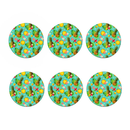 Blue Aloha Pineapple Pattern Print Coaster Set