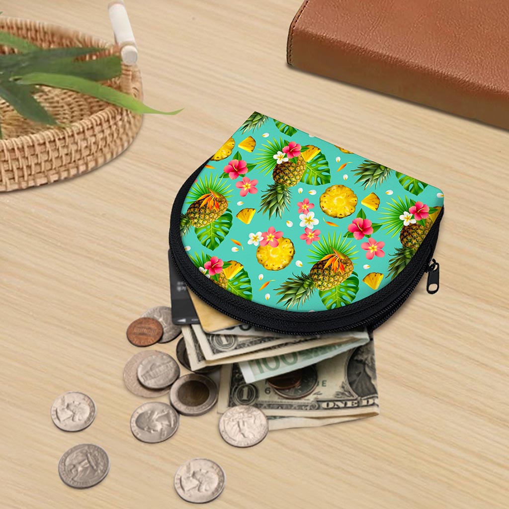 Blue Aloha Pineapple Pattern Print Coin Purse