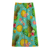 Blue Aloha Pineapple Pattern Print Cotton Front Slit Maxi Skirt