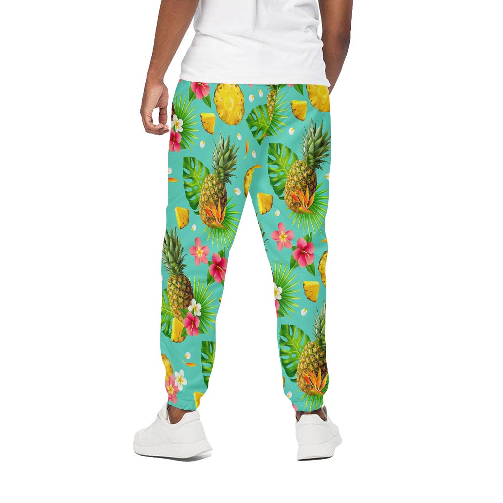 Blue Aloha Pineapple Pattern Print Cotton Pants