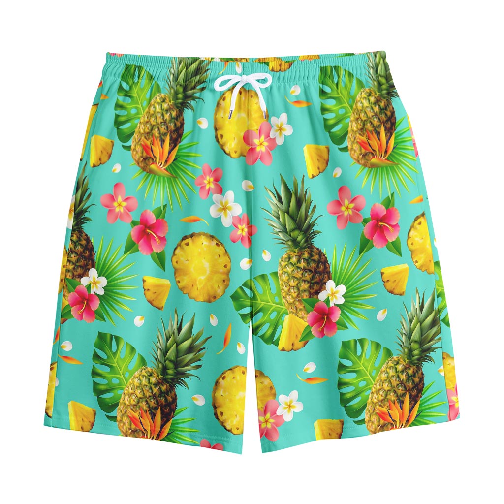 Blue Aloha Pineapple Pattern Print Cotton Shorts