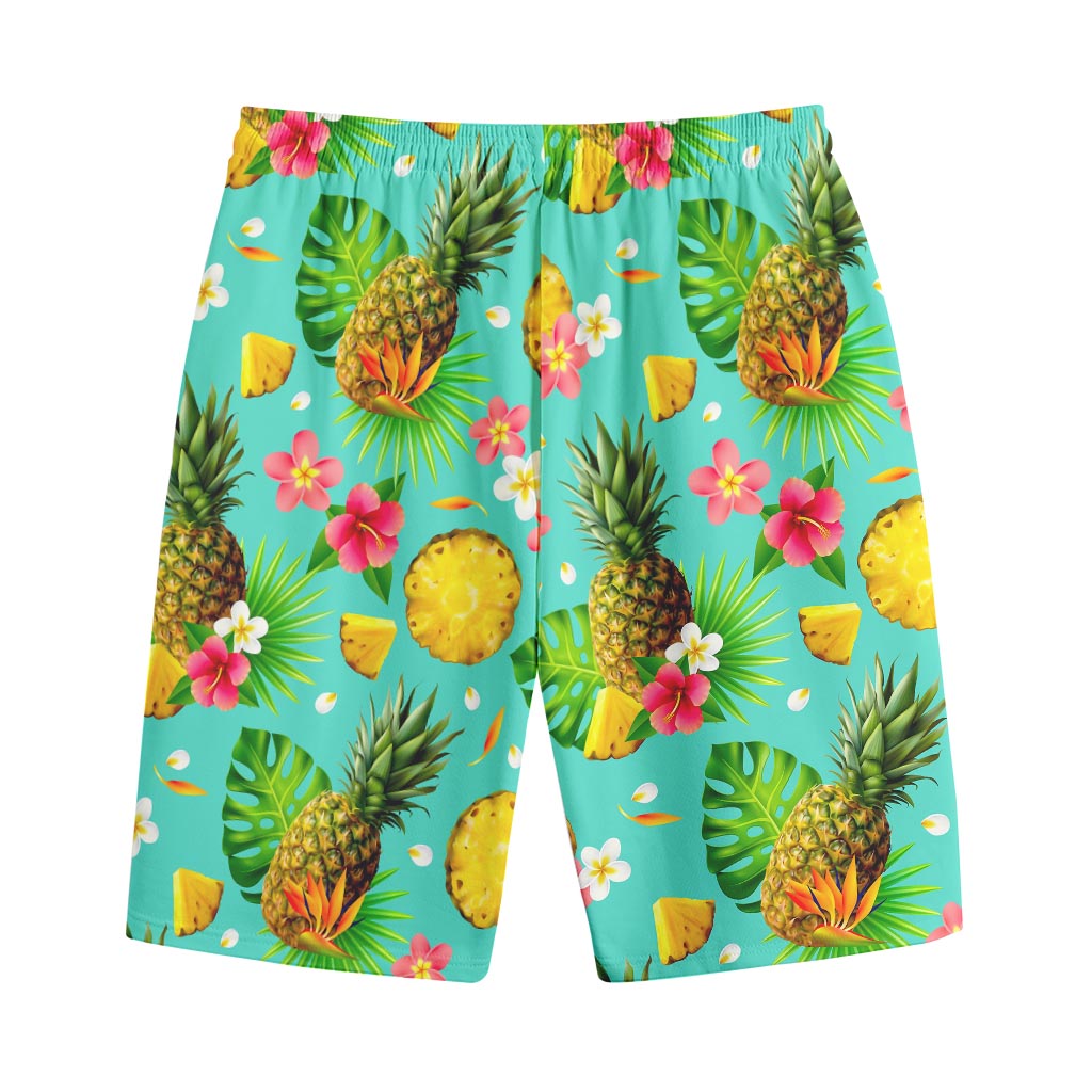 Blue Aloha Pineapple Pattern Print Cotton Shorts