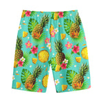Blue Aloha Pineapple Pattern Print Cotton Shorts