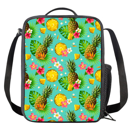 Blue Aloha Pineapple Pattern Print Crossbody Lunch Bag