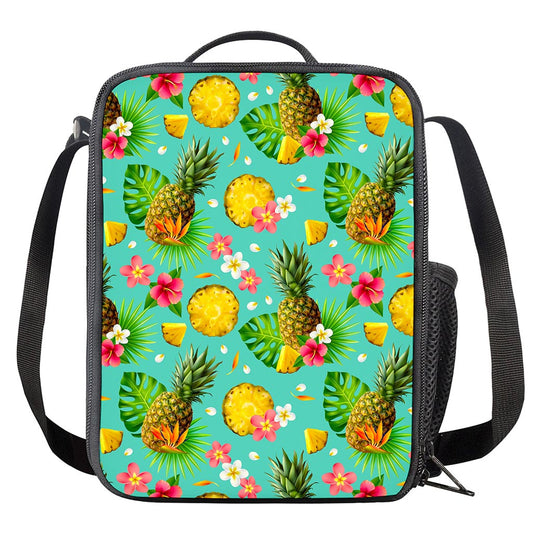 Blue Aloha Pineapple Pattern Print Crossbody Lunch Bag