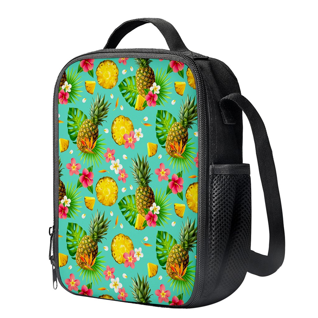Blue Aloha Pineapple Pattern Print Crossbody Lunch Bag