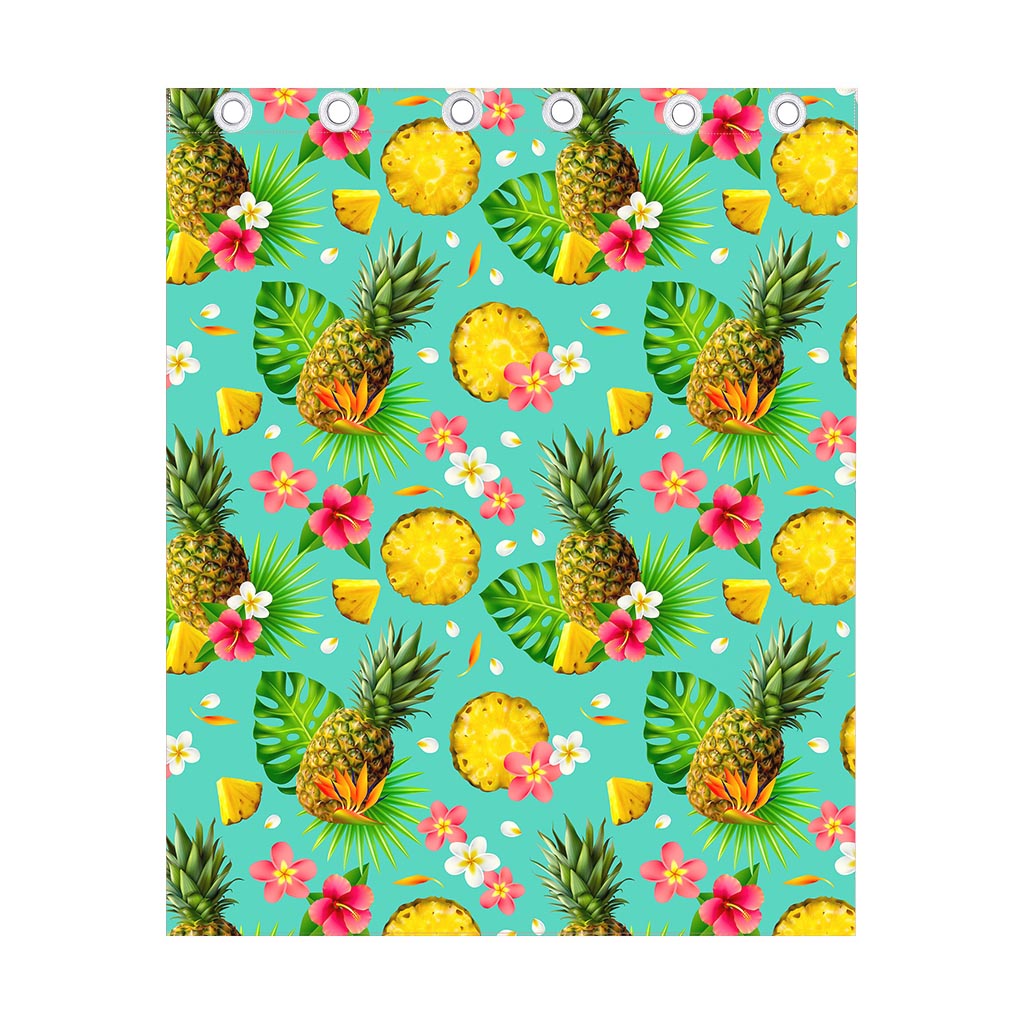 Blue Aloha Pineapple Pattern Print Curtain