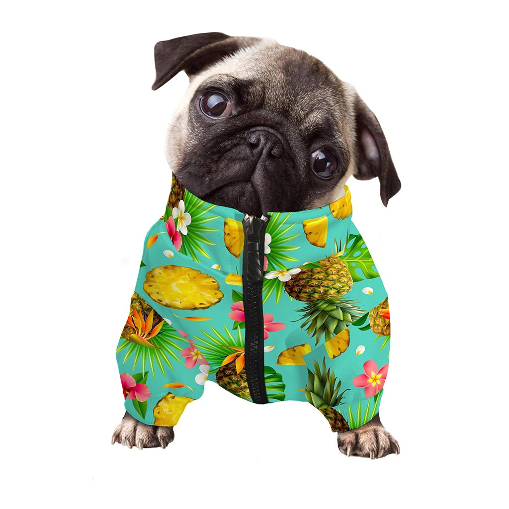 Blue Aloha Pineapple Pattern Print Dog Zip Up Jacket