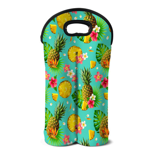 Blue Aloha Pineapple Pattern Print Double Neoprene Wine Tote