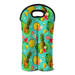 Blue Aloha Pineapple Pattern Print Double Neoprene Wine Tote