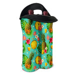 Blue Aloha Pineapple Pattern Print Double Neoprene Wine Tote