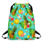 Blue Aloha Pineapple Pattern Print Drawstring Backpack