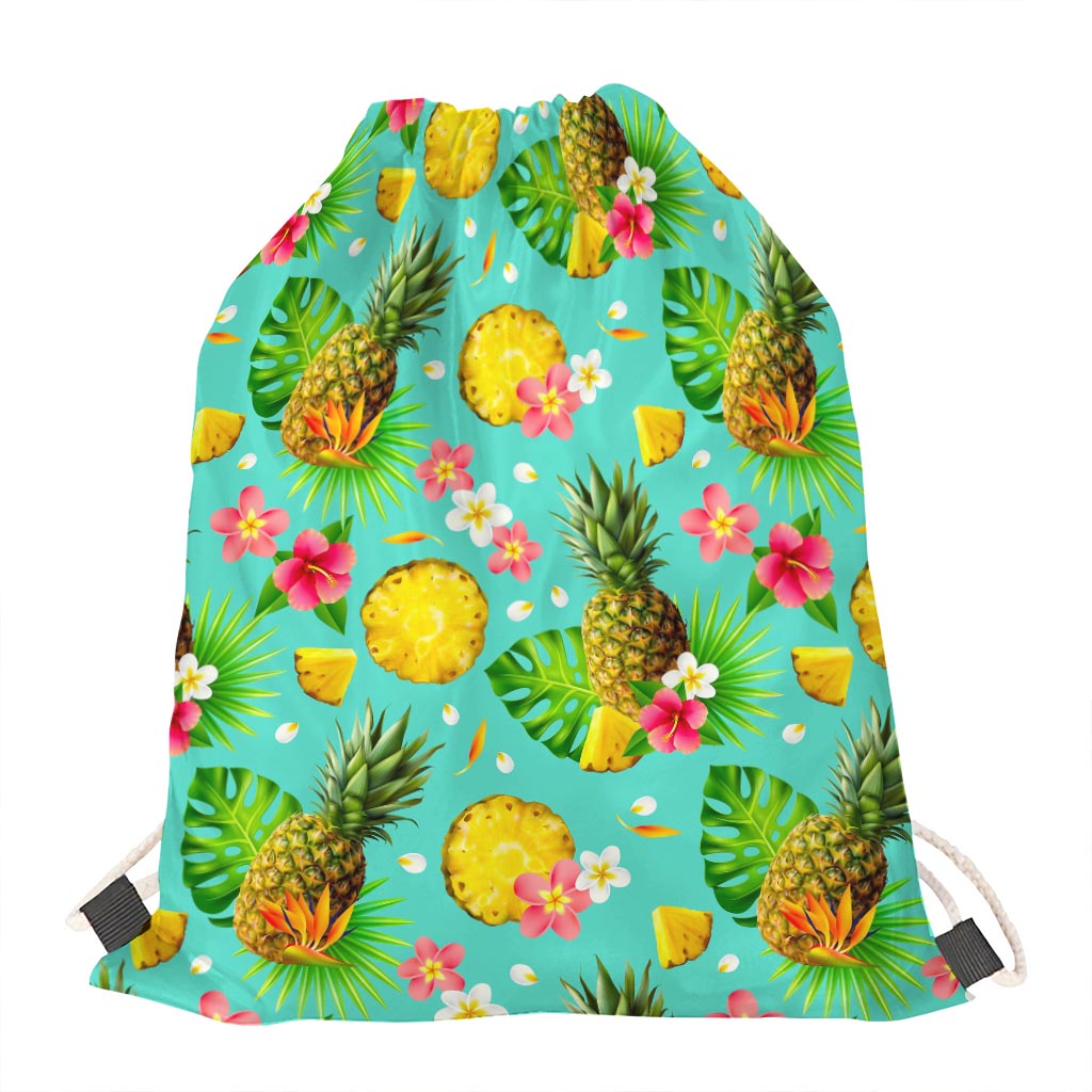 Blue Aloha Pineapple Pattern Print Drawstring Bag