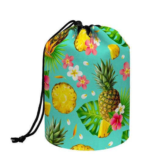 Blue Aloha Pineapple Pattern Print Drawstring Makeup Bag