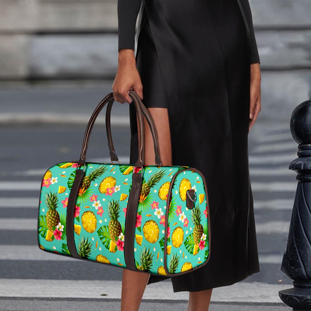 Blue Aloha Pineapple Pattern Print Duffle Bag
