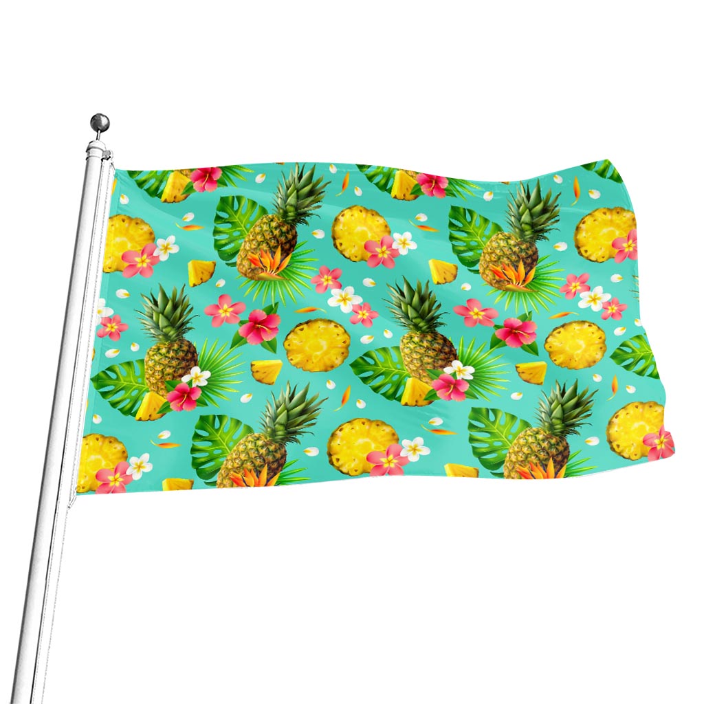 Blue Aloha Pineapple Pattern Print Flag