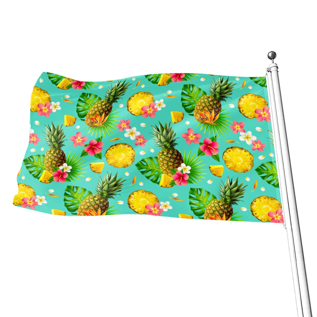 Blue Aloha Pineapple Pattern Print Flag