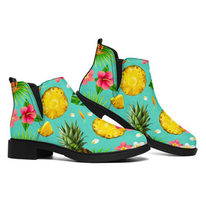 Blue Aloha Pineapple Pattern Print Flat Ankle Boots