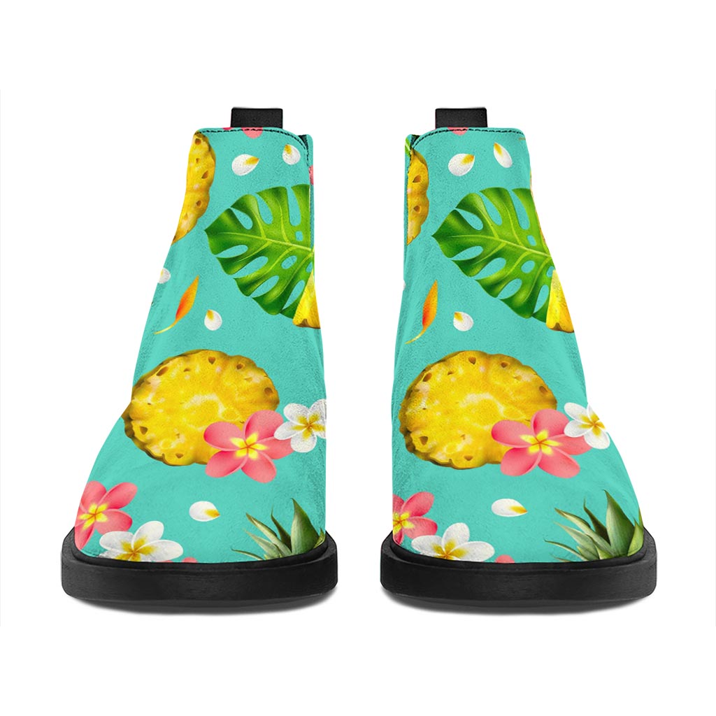 Blue Aloha Pineapple Pattern Print Flat Ankle Boots