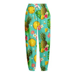 Blue Aloha Pineapple Pattern Print Fleece Lined Knit Pants