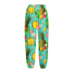 Blue Aloha Pineapple Pattern Print Fleece Lined Knit Pants