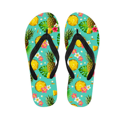 Blue Aloha Pineapple Pattern Print Flip Flops