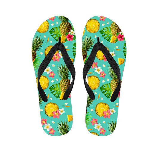 Blue Aloha Pineapple Pattern Print Flip Flops