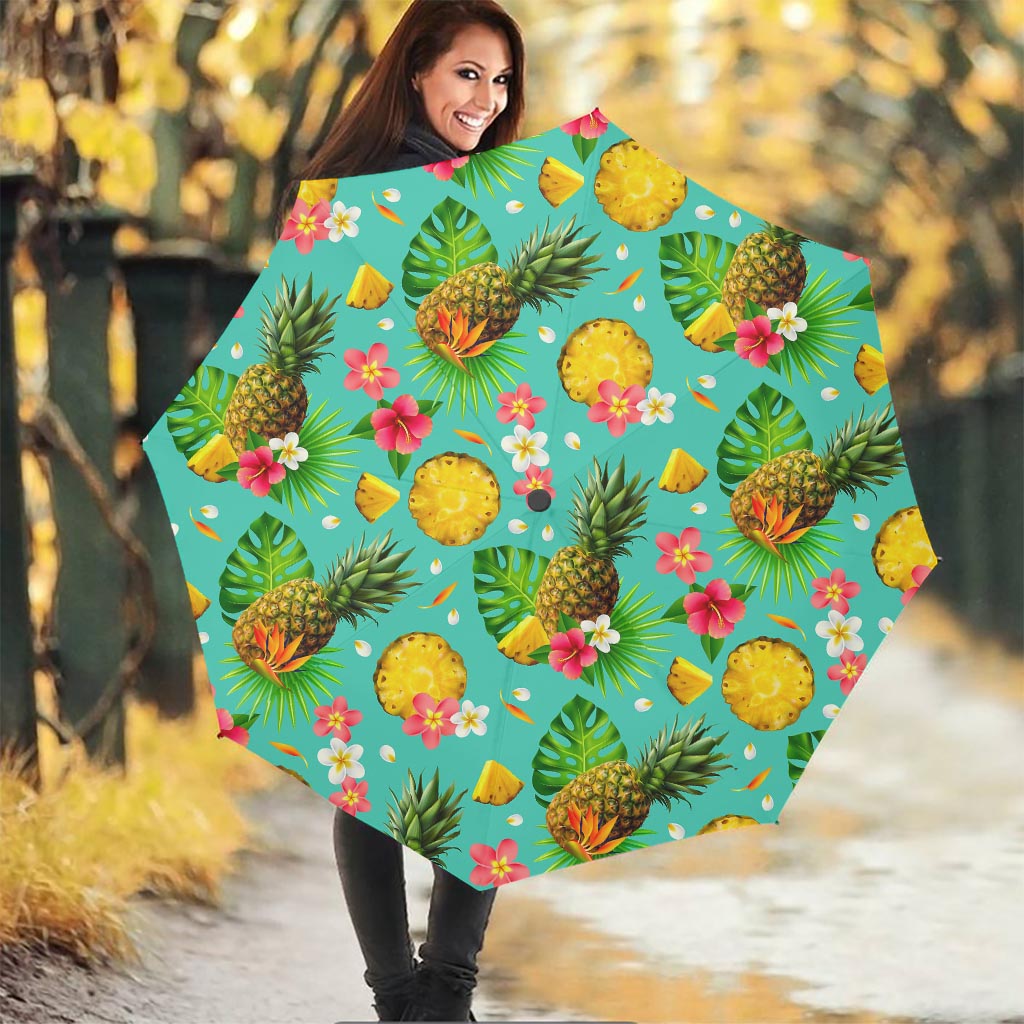 Blue Aloha Pineapple Pattern Print Foldable Umbrella