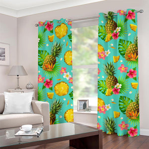 Blue Aloha Pineapple Pattern Print Grommet Curtains